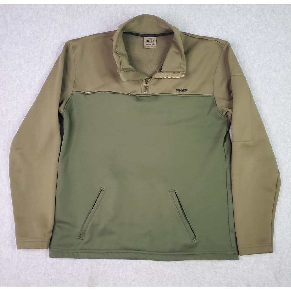 RMEF Jacket Mens Medium Green 1/4 Zip Softshell Fleece Lined Pullover Hunting